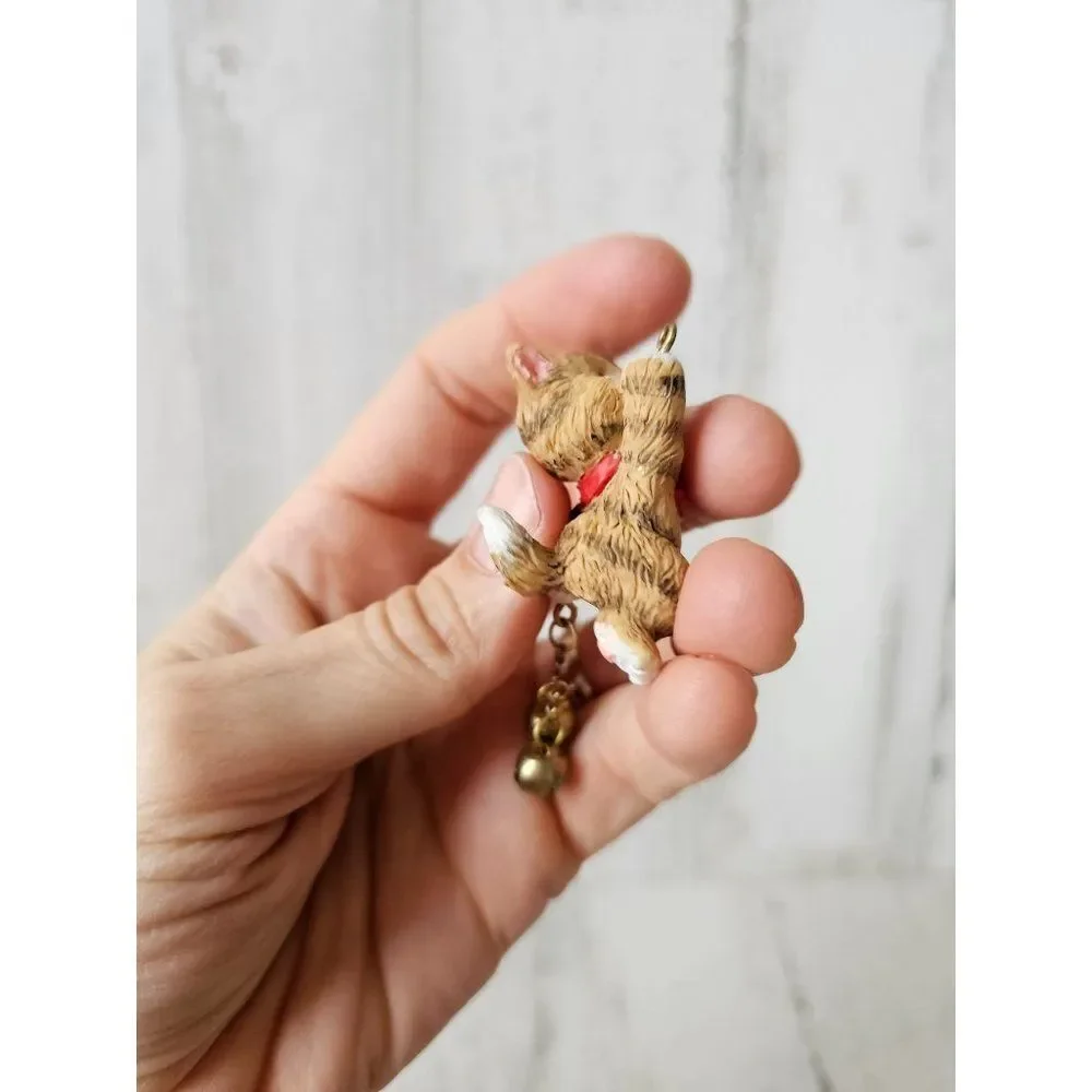 Hallmark cat‎ 1999 ornament wooden mini Xmas tree orange gray tabby kitten